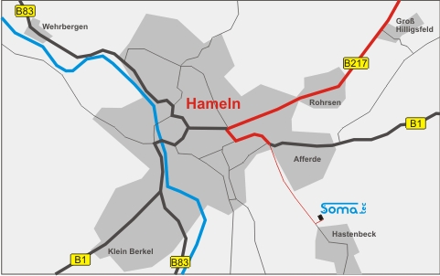 Stadtkarte Hameln von Flughafen Hannover